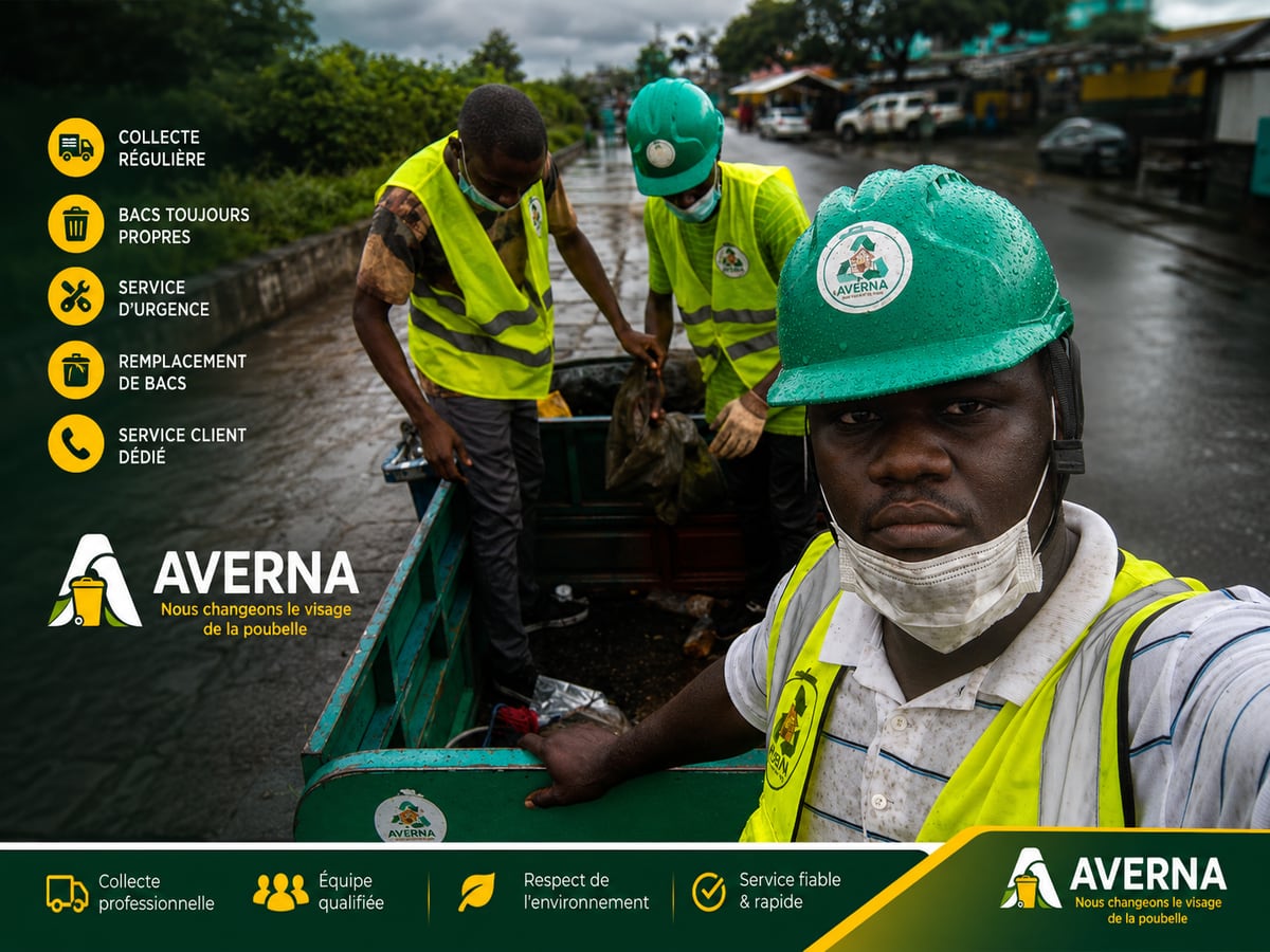 Agents AVERNA nettoyant un caniveau sous la pluie à Brazzaville