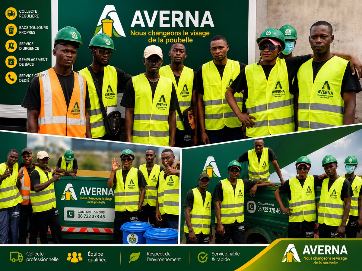 Équipe AVERNA qualifiée avec bacs et matériel de collecte